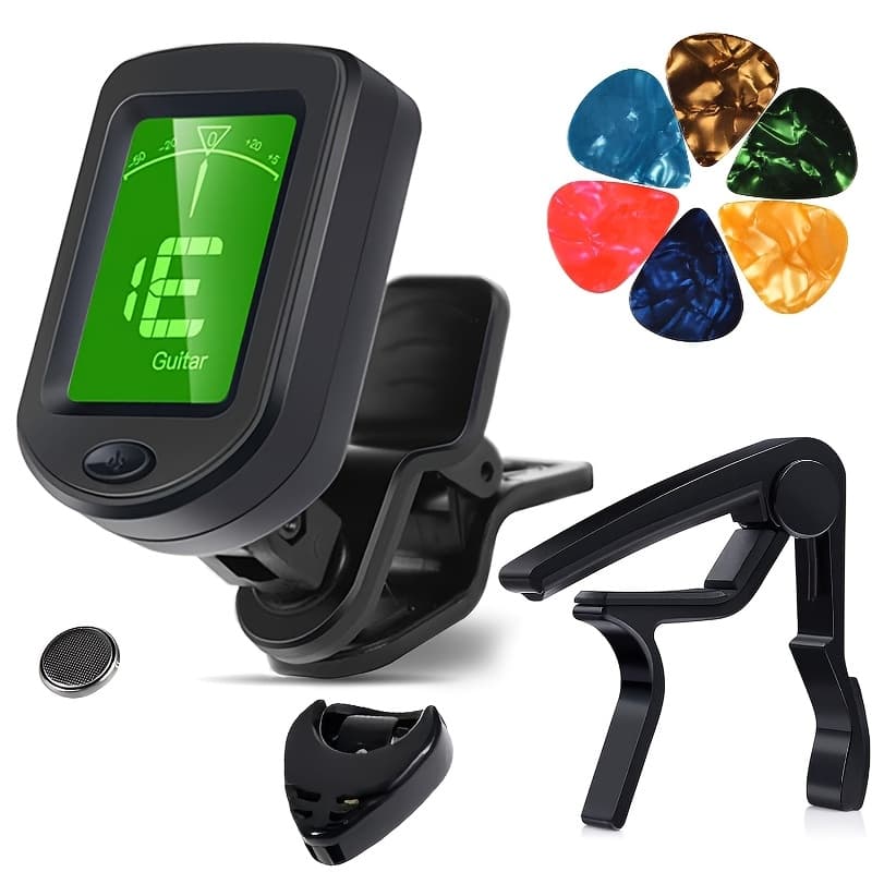 TEMU Guitar Capo Tuner Clip On Guitar, Violin, , Ukulele With Pick (tuner And Black Capo With Guitar Pick Set)