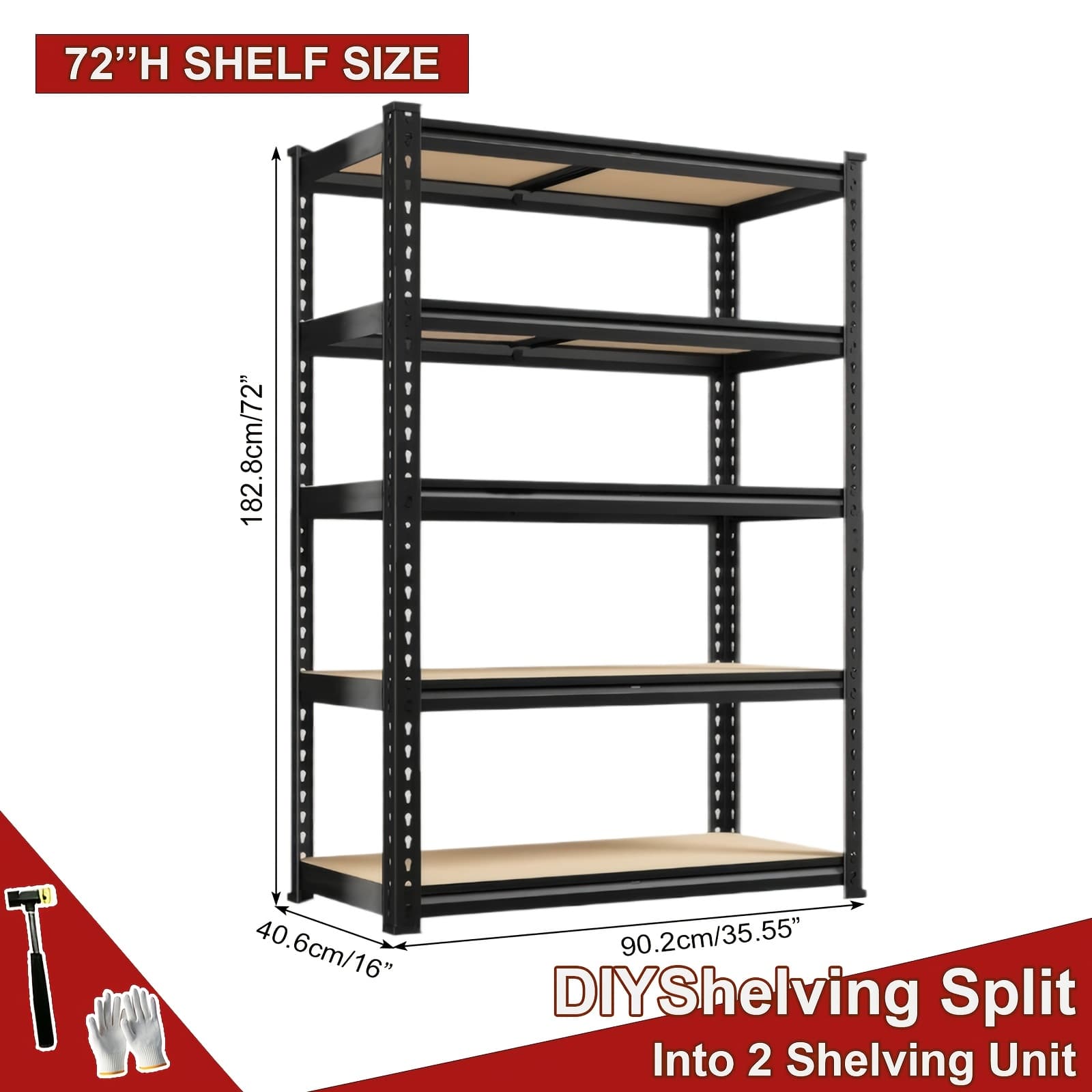 TEMU 2200lbs Garage Storage Shelving Unit, 72"h 5-tier Heavy Duty Storage Shelves, Adjustable Industrial Utility Shelf, Metal Rack For Basment Pantry Closet, Garage, Utility Shelves