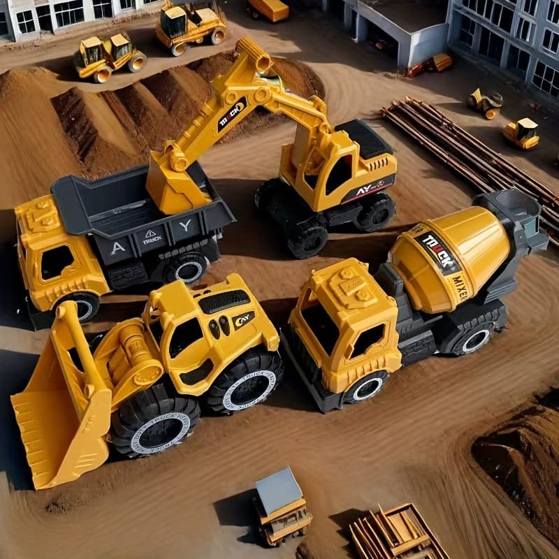 TEMU [2025 New Car Toy] 4pcs Car Toys For Kids Big Size Toys Shatterproof Excavator Mixer Dump Truck Bulldozer Engineering Toy Cars For 2 Years Or Toys Boy Car