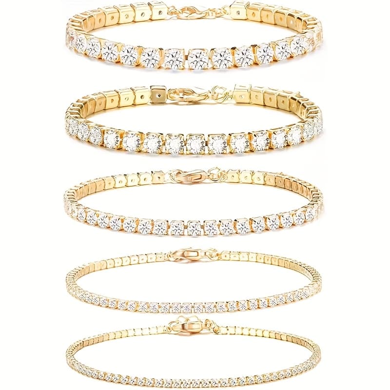 TEMU 5pcs Women's Fashion Bracelet Set, Elegant And Minimalist With Cubic Synthetic Zirconia Inlay, Suitable For Daily Casual Wear And Holiday Gifts