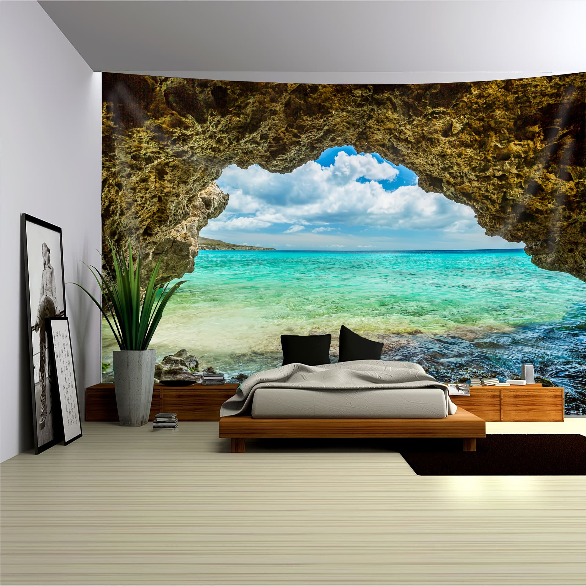 TEMU 1pc Ultra Large Size And In Summer Landscape Photo Background Wall Hanging Large Size Polyester Tapestry For Living Room Bedroom Office Party Decoration With Free Hanging Clips