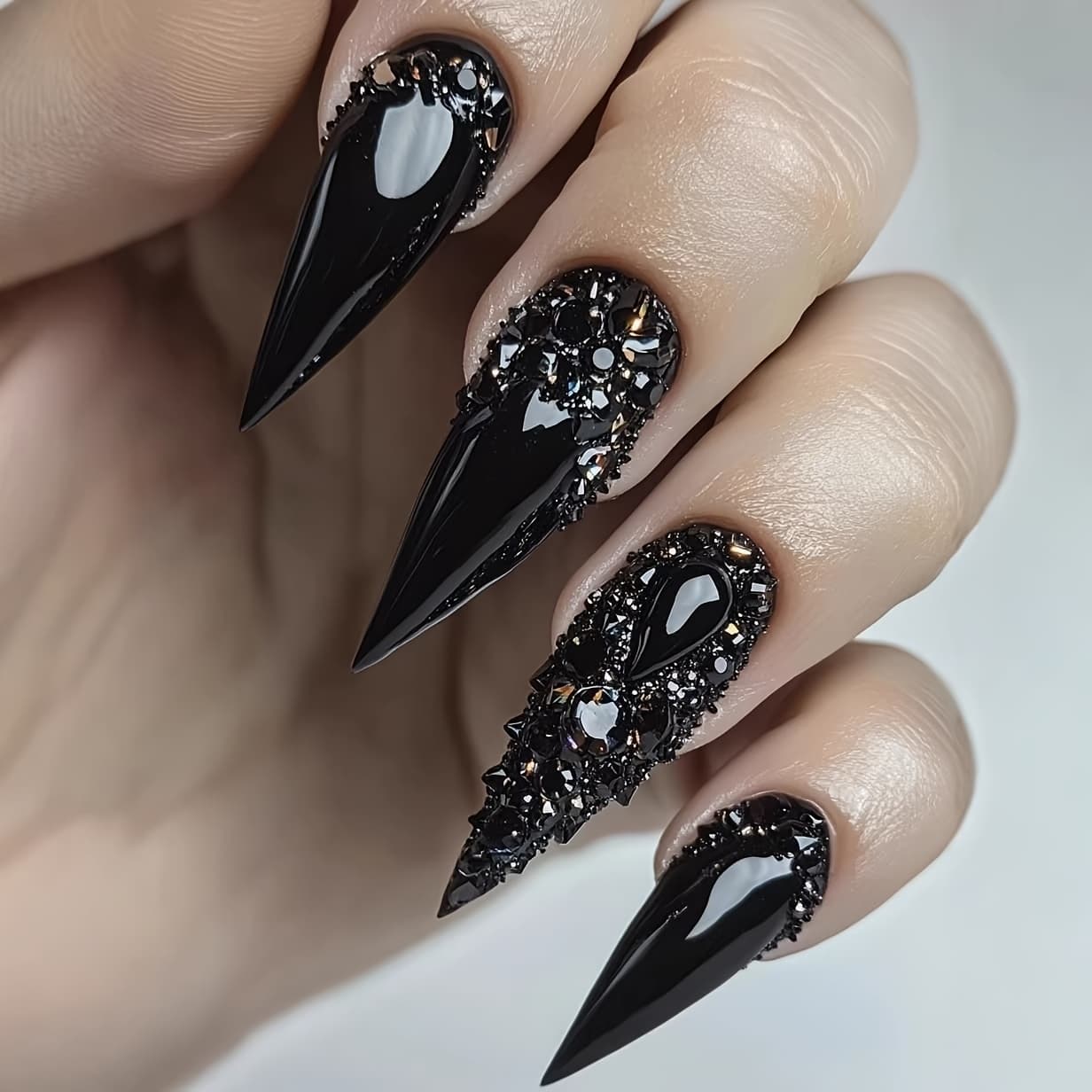 TEMU 24pcs Long Almond-shaped Fake Nails, Gothic Wearing Nail Design, Glitter Detachable Fake Nails