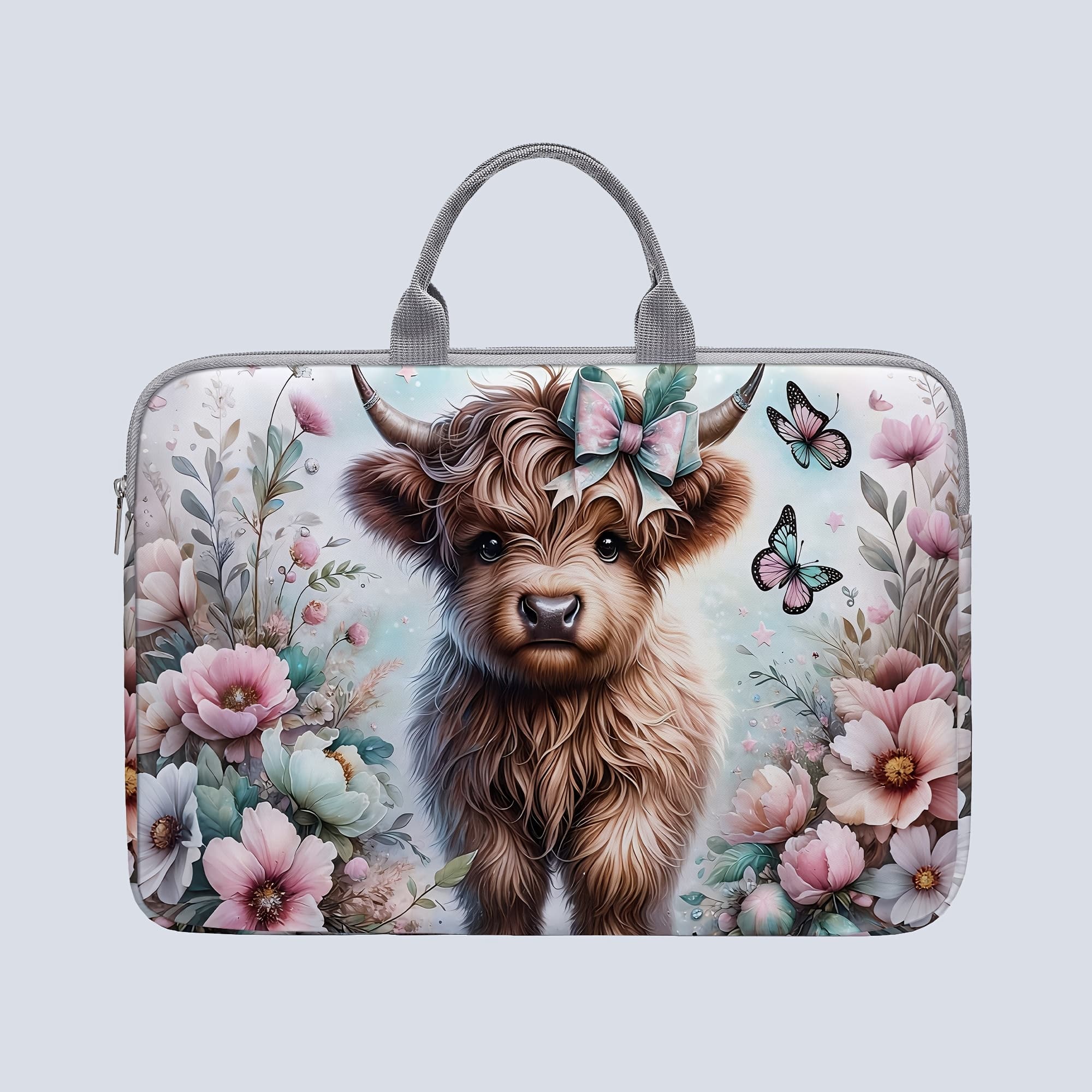TEMU [1 Laptop Bag] Highland Cow Print Laptop Bag, Briefcase-style Fabric Bag, Fits 14-inch Laptops, Soft Laptop Sleeve, Briefcase-style Tablet Case, Zipper Laptop Bag, Laptop Case