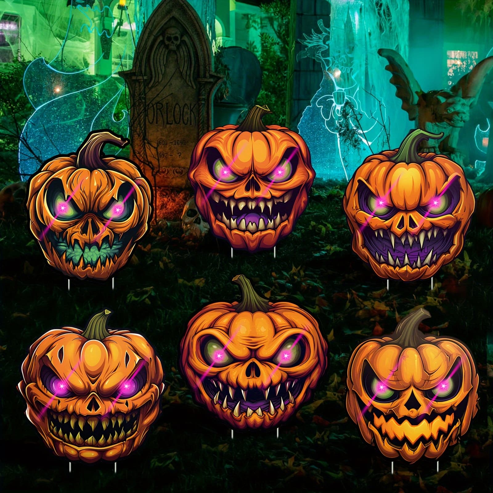 TEMU 6-pack Pumpkin Halloween Decorations Plastic Yard Signs With Stakes, Halloween Decorations Outdoor, Scary Silhouette With -the- For Outdoor Yard Lawn Garden Halloween Decor