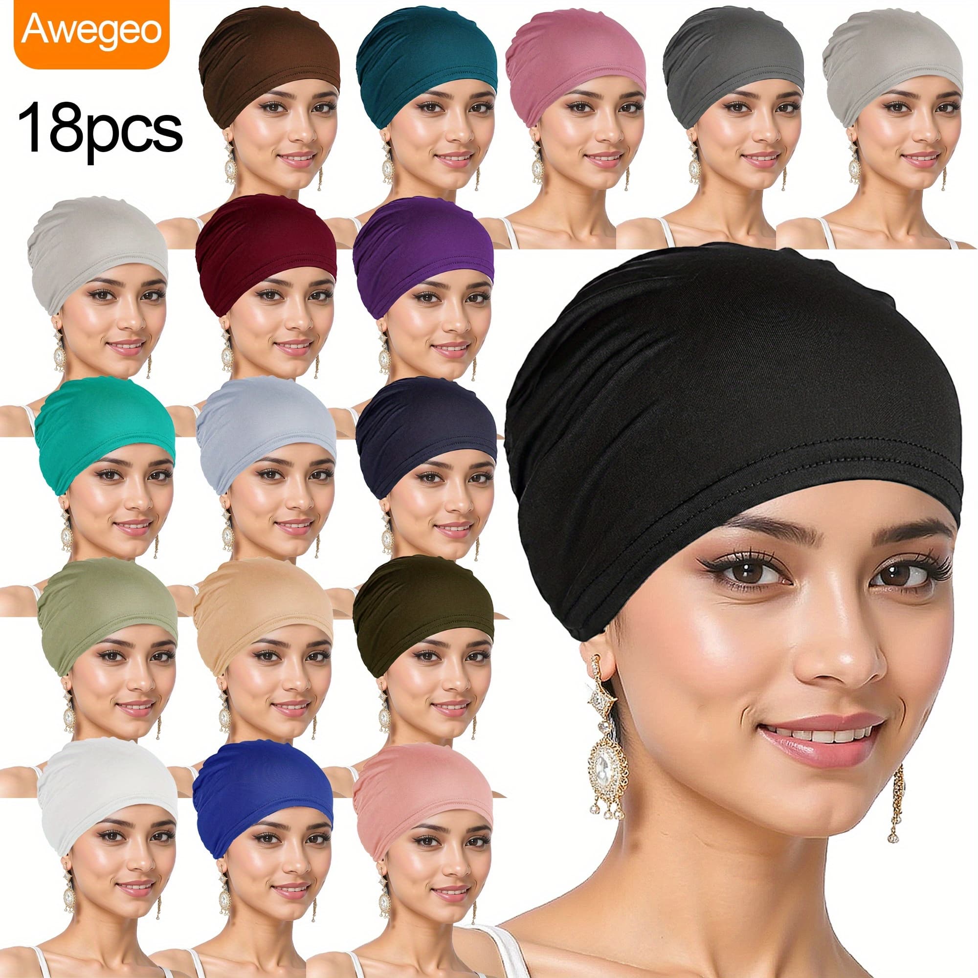 TEMU 18pcs Solid Women Chemo Hat Stretchy Turban Beanie, Pre Tied Chemo Head Scarf Beanie Skull Cover For Women Hair Loss