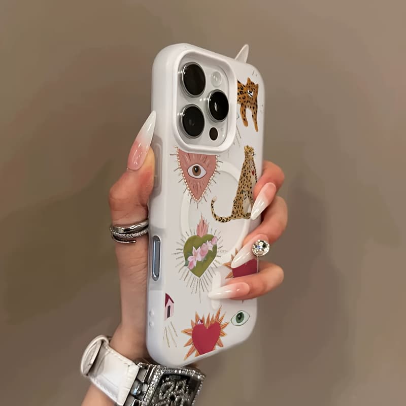 TEMU Phone Case - Heart Leopard, Minimalist Macaroon-colored Jelly -one Magnetic Wireless Charging Phone Case, Suitable For Halloween, New Year Gifts, Christmas Gifts, Easter Gifts, And To
