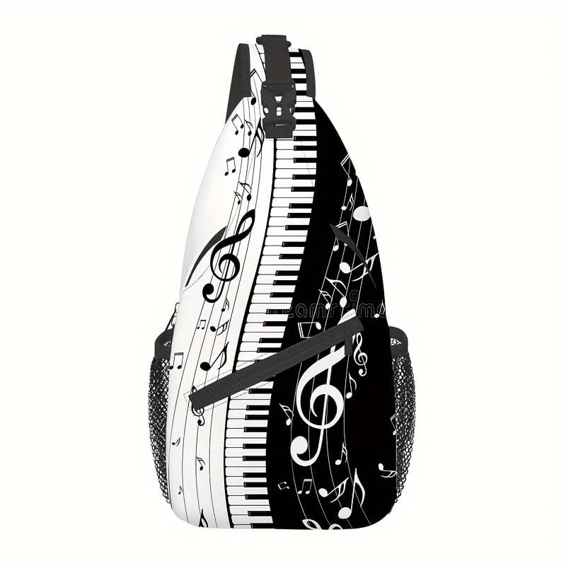 TEMU Music Note And Print Chest Bag, Polyester Sling Backpack With Zipper Closure, Adjustable Shoulder Strap For - Hand Wash/