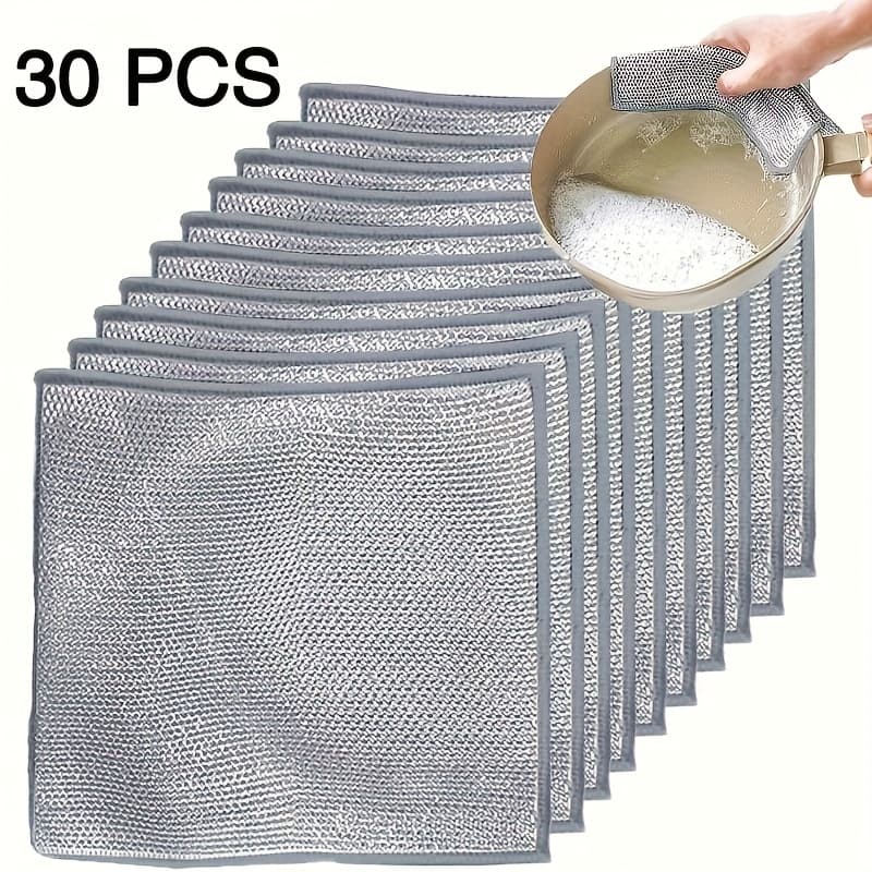 TEMU 30-pack Microfiber Wire Scouring Pads - Double Sided Cleaning Cloths