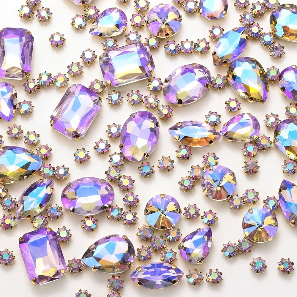 TEMU A Pack Of 100 Pink Ab Hand-sewn Diamonds Handmade Sewing Clothing Shoes Hats Bag Packaging Decoration Rhinestones