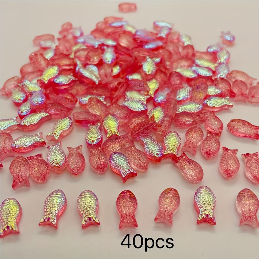 TEMU 40pcs Iridescent Fish-shaped Glass Beads With Vertical Hole - Multicolor Shifting Color Diy Marine-themed Beads Suitable For Necklace, Bracelet, Earring Making - Glass Beads For Jewelry Making