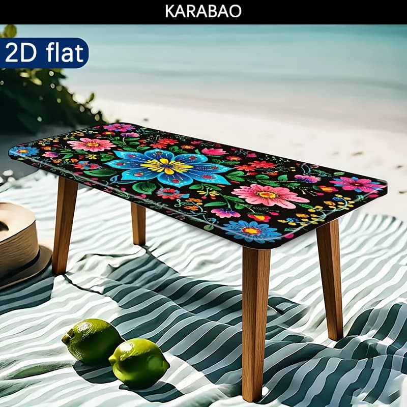 TEMU 1pc, Outdoor Tablecloth - With Bohemian Floral Print, Suitable For Camping, Picnics And Garden Parties, Bright Colors, Patio Set Coverlet Accessory For Indoor/outdoor Use