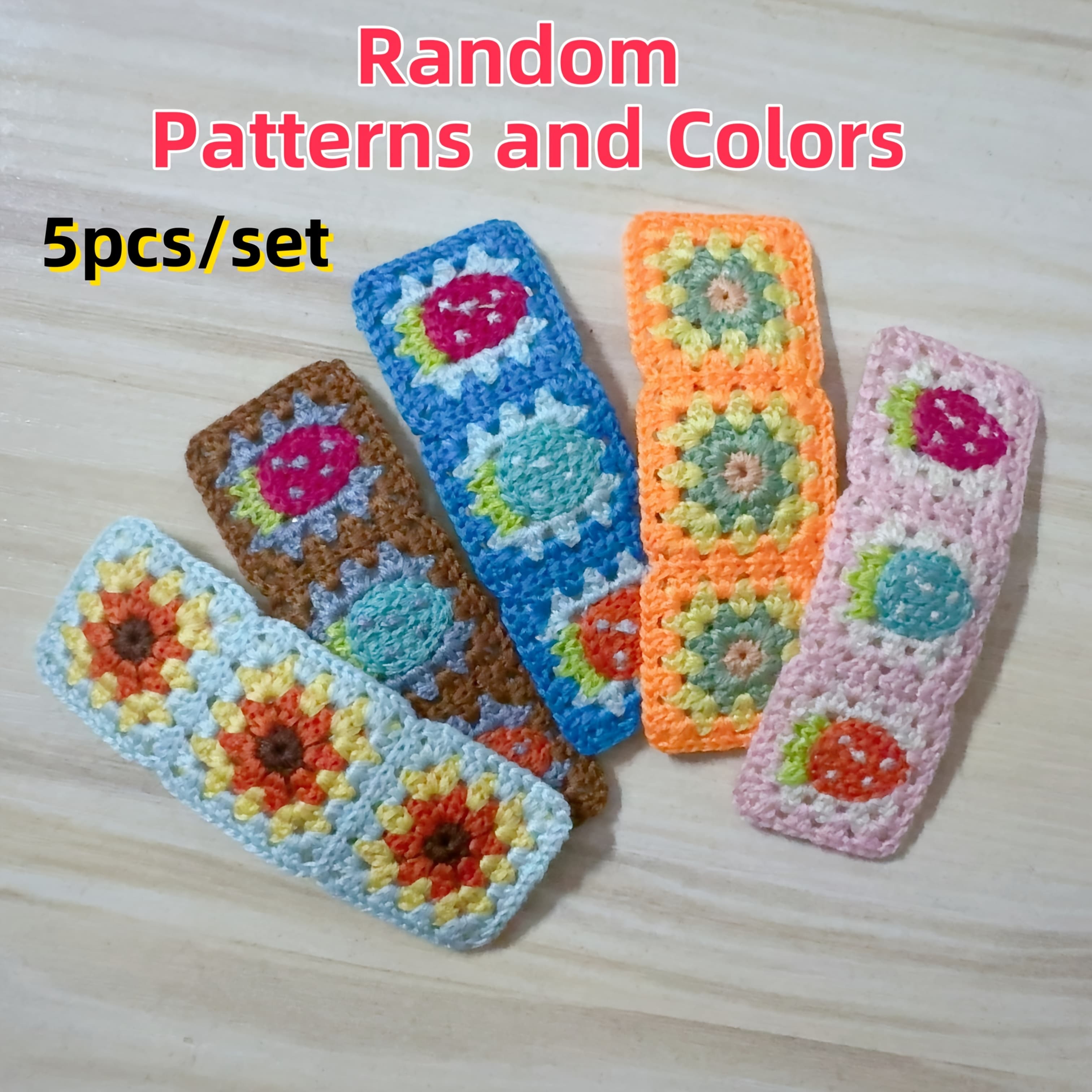 TEMU 5pcs Boho Chic Handmade Crochet Hair Clips Set - Elegant Metal Barrettes For Women, Vintage & Bohemian Style, Perfect For Side Bangs & Styling, Random Color