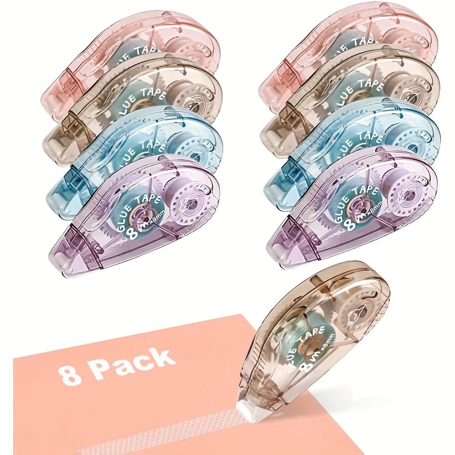 TEMU Set Of 8 Double-sided Tape Rolls, Supplies, Adhesive Rollers For Crafts, Double-sided Tape For Running, Used For Scrapbooking, School Office Journal Supplies.