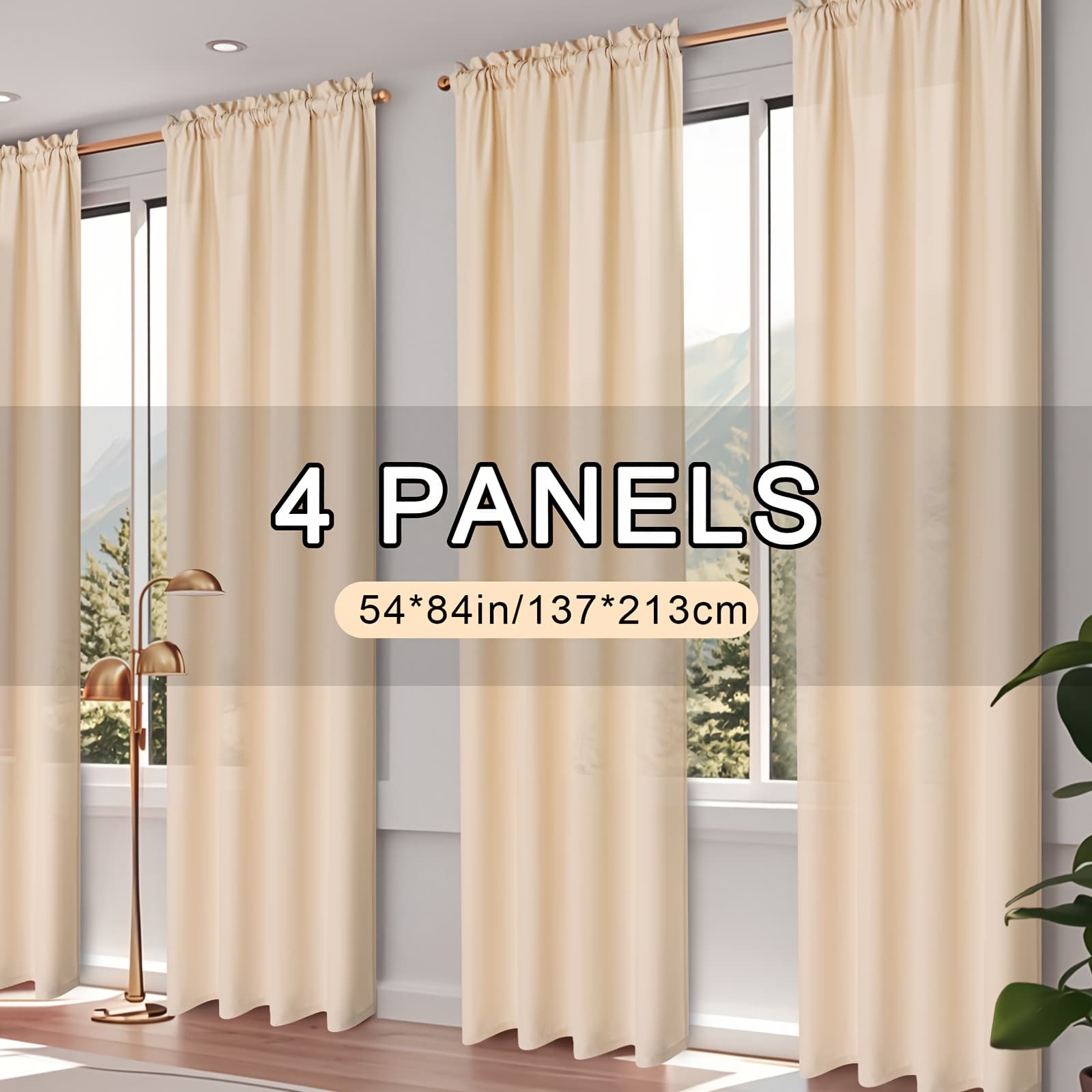 TEMU 4pcs Curtains - Light Filtering, Elegant -resistant Polyester With Simple Rod , Deal For Living Room, Bedroom, Home, Office Decor, Burgundy Beige Blue Red,