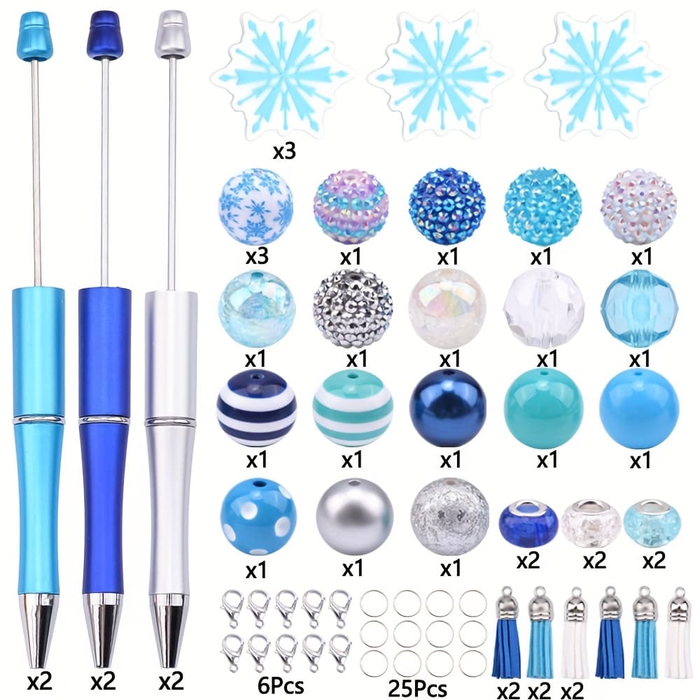TEMU 6 Sets Of Christmas Plastic Bead Pens, Including Silicone Snowflakes, Acrylic Plum Balls, Tassel Pendants, Bead Pens Of Colors, Production Kit, Suitable For Office, School