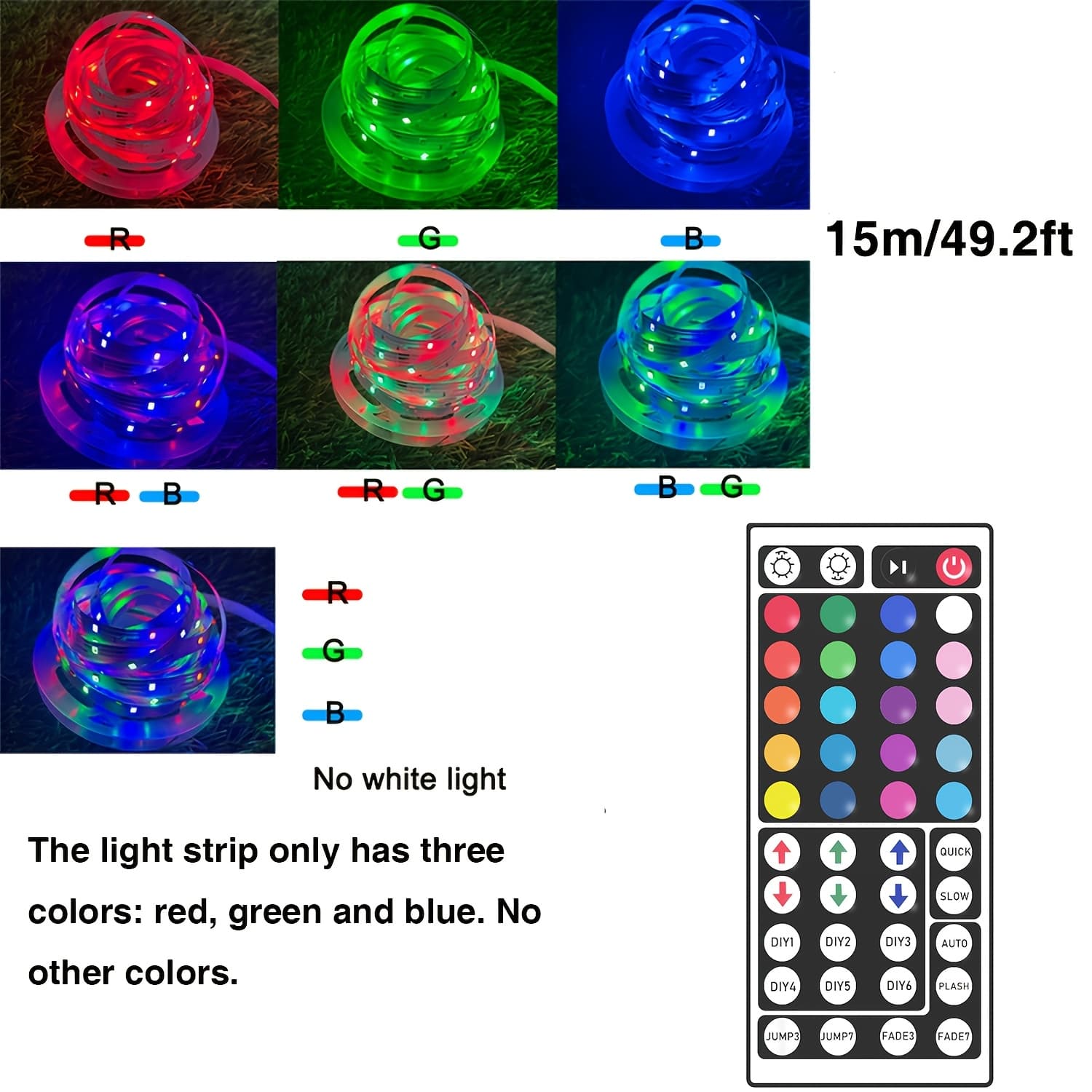 TEMU Led Strip Lights With 3-key Remote Control Rgb Color Changing & Dimmable Brightness, Low Voltage Plug-and-play Suitable For Home, Party, Wall Decor, Decoration With For Rgb Effects