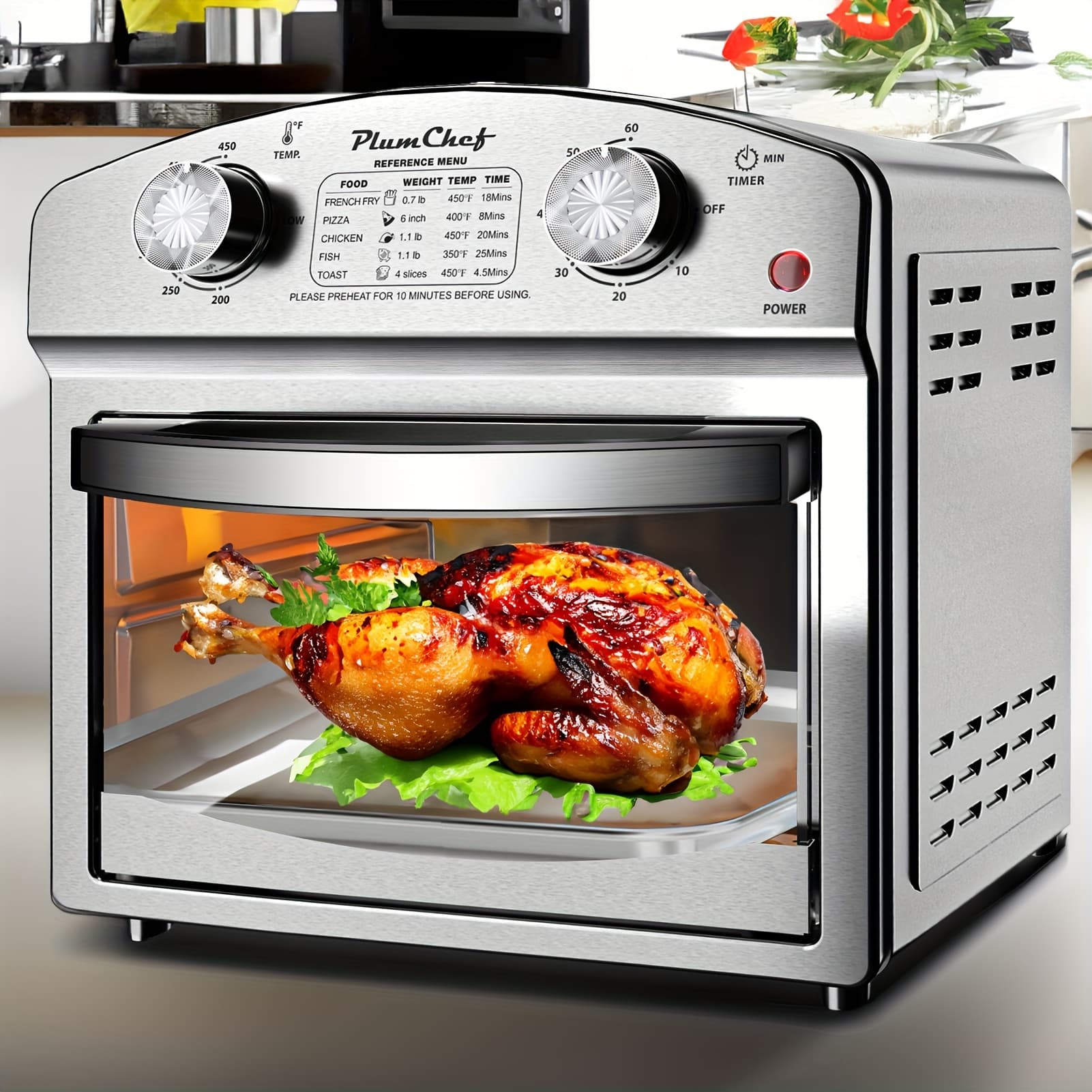 TEMU Stainless Steel 12l Air Fryer, Double Knob Control, Timer, , Pizza, Chicken, Fish, Toast Family Size Oven