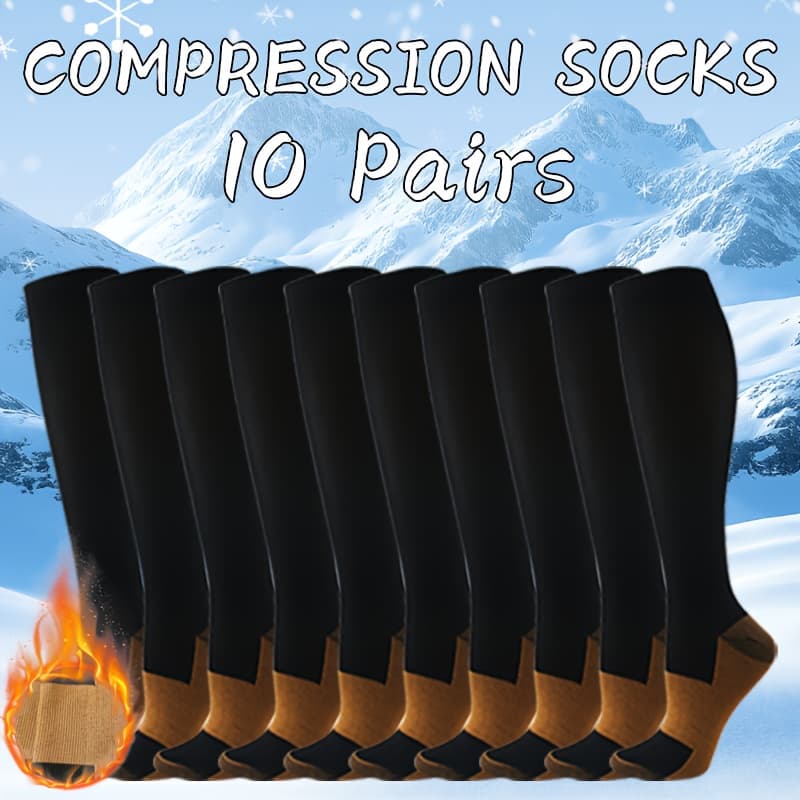 TEMU 10 Pairs Of Oversized Compression Socks In Black And Khaki, Ideal For Hiking, Mountaineering, Outdoor Activities, And Yoga, Providing Support For The Calves