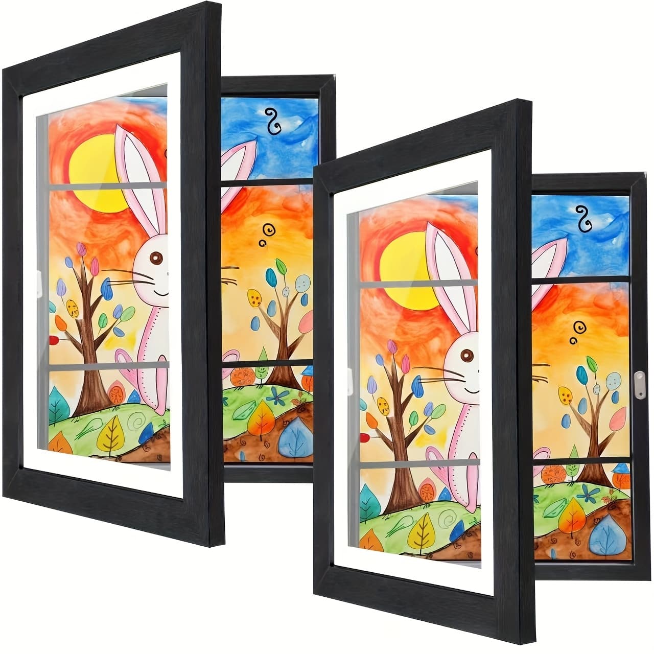 TEMU Modern Wooden Flip A4 Art Frame (2pcs), Black Polished Frame, Easy To Replace, Suitable For Painting And Picture Display For Home And Office Decoration (shadow Boxes).