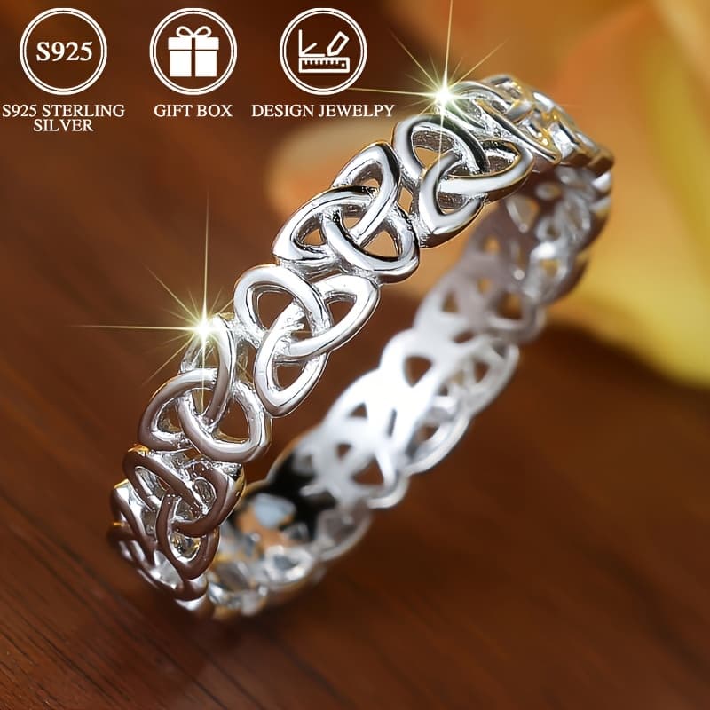 TEMU A S925 Pure Silvery Classic Celtic Knot Ring Easy Celtic Knot Eternal Ring Suitable For Parties And Banquets Wear
