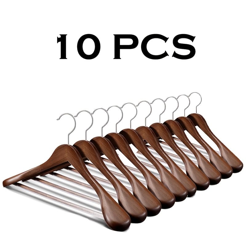 TEMU 10/5-pack Brown Wide-shoulder Wooden Hangers | Polished For Suits, Coats, Jackets, Pants, Shirts, And Dresses
