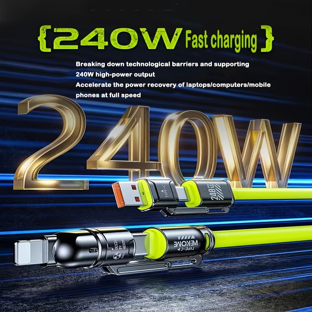 TEMU 240w Super Fast Charging Data Cable Suitable For Iphone 15, Huawei Xiaomi Phone Multifunctional Charging Cable, Car 2in 1 Pd 2 Tow 2 Dual Typec