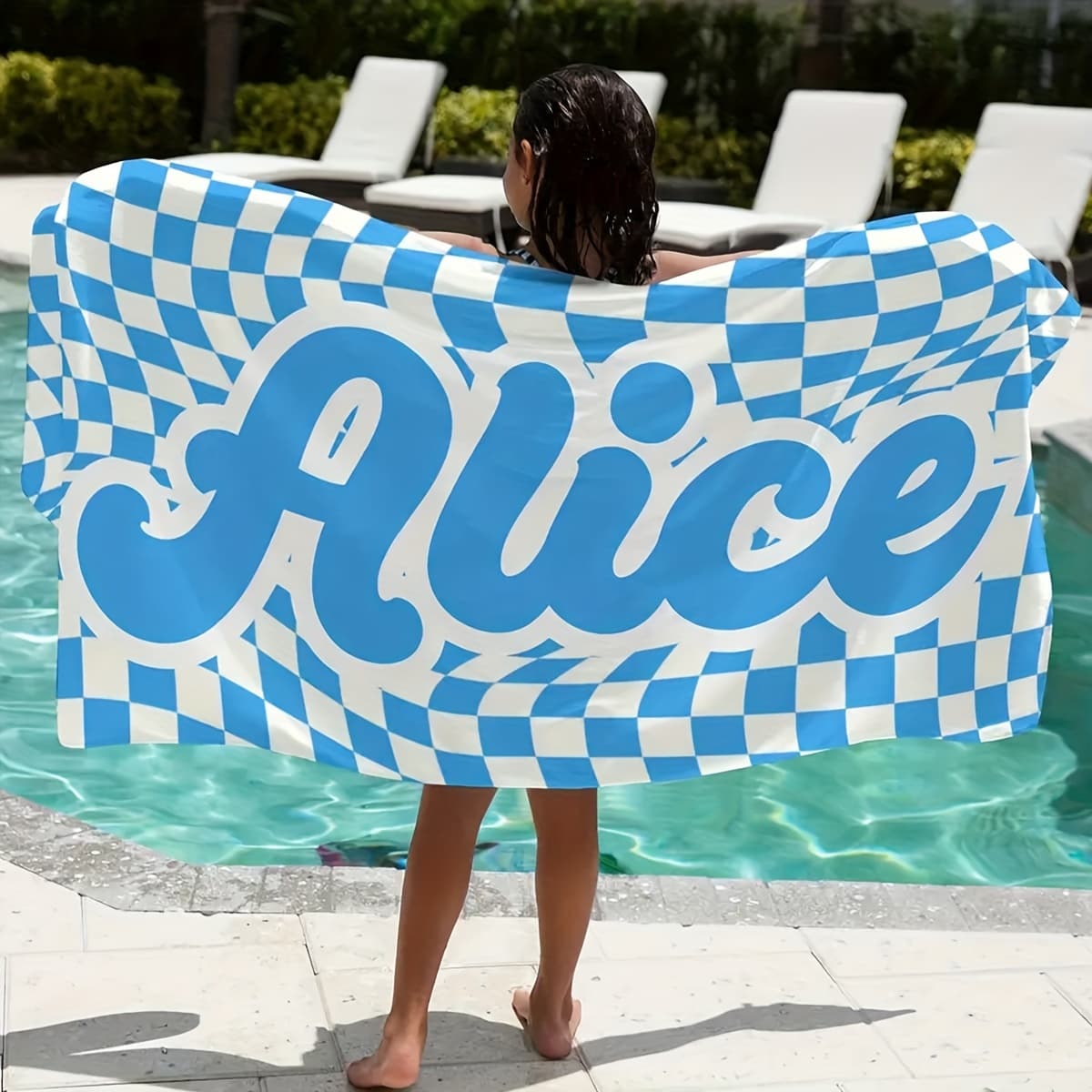 TEMU [custom] Cool Plaid Text Beach Towel Personalized Text Beach Towel, Quick-drying, Non-sticky Soft Microfiber, Beach, Travel Essential Camping, Seaside, Swimming Pool Beach Towel, Gift For