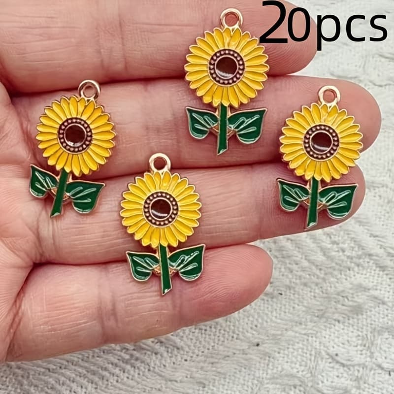 TEMU 20pcs Of Porcelain Glazed Cute Sunflower Flower Garland Pendant Diy Women's Bracelet Necklace Earrings Jewelry Making Suitable For Jewelry Decoration