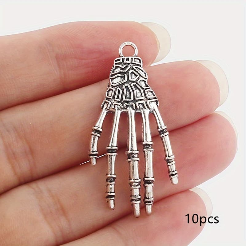TEMU 10pcs Of Antique Silvery Hand Pendants, Halloween Charm Additions For Handmade Jewelry Earrings, Necklaces, Bracelets, And Keychain Pendants, Measuring 21x42mm