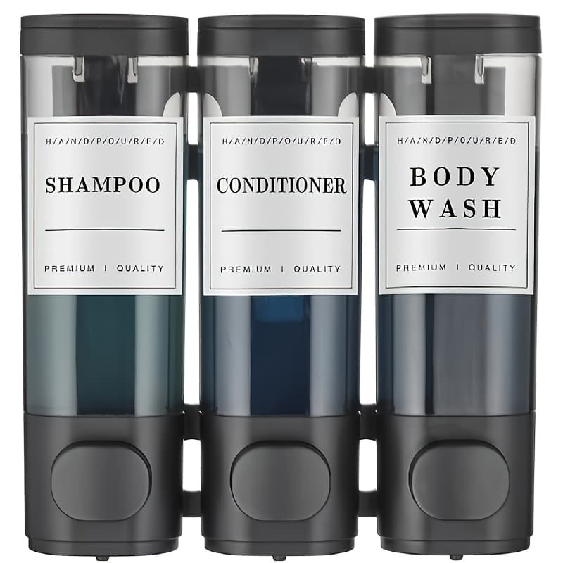 TEMU 3 Chamber Shampoo And Conditioner Dispenser, Shower Dispenser No-drill, Shampoo Dispenser For Shower, Rust-resistant Large Capacity Clear Bottles, Shower Soap Dispenser Wall Mounted With Lock