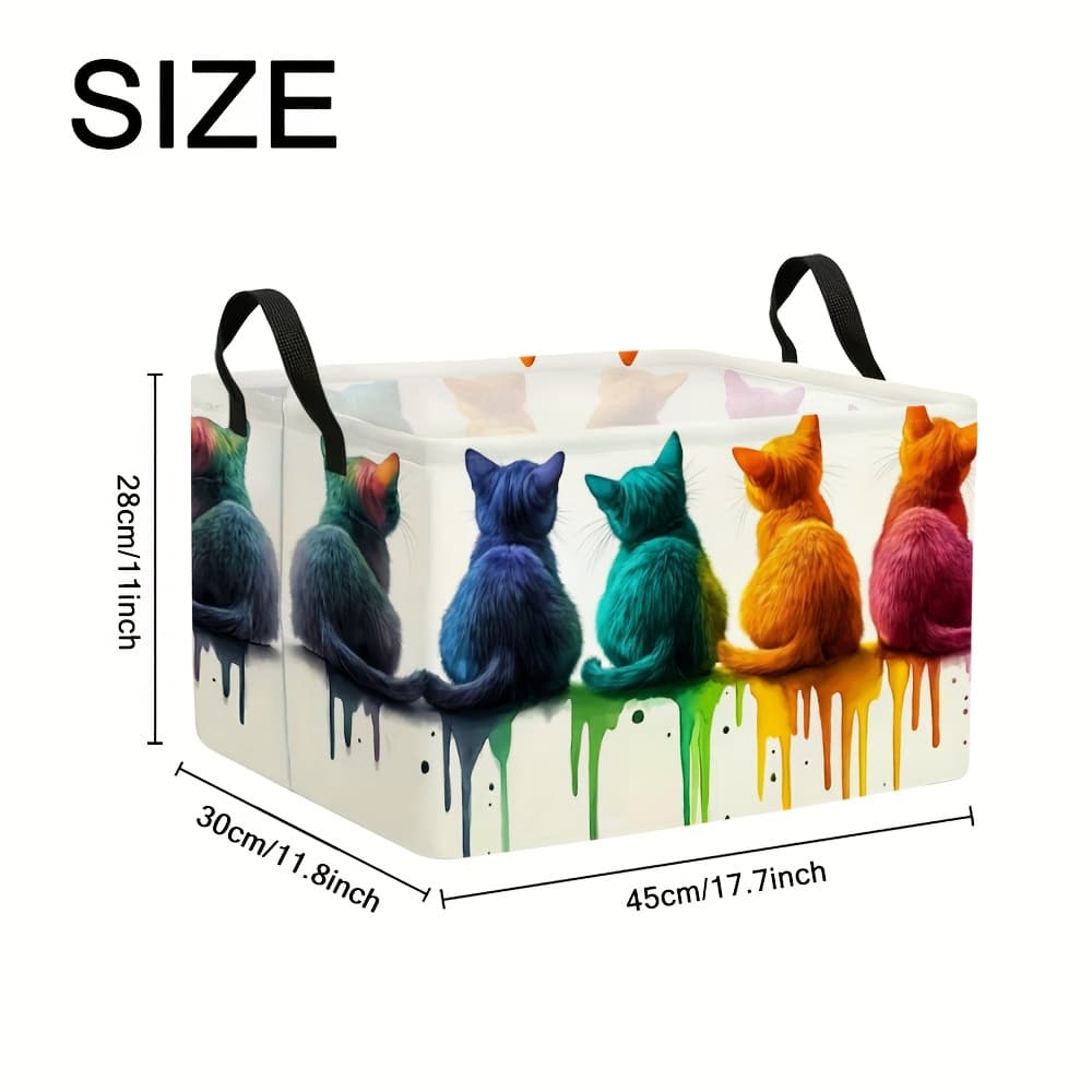 TEMU 1pc Colorful Cats Art Painting 2d Flat Themed Foldable Storage Basket – Extra Large Fabric Organizer With Handles, Pattern, Perfect For Organizing, Clothes, And Home Decor, 2d Flat, Shelf Baskets