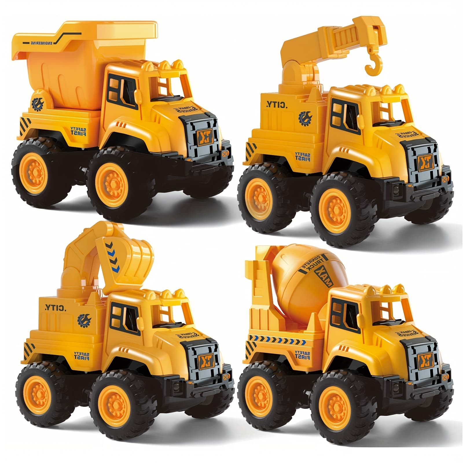 TEMU 4pcs Stem Children's Construction Toy Vehicle Kit, Sandbox Excavator Construction Truck Dump Crane Cement Mixer, Encourages Learning Imaginative Play-perfect Gift For Halloween, Christmas