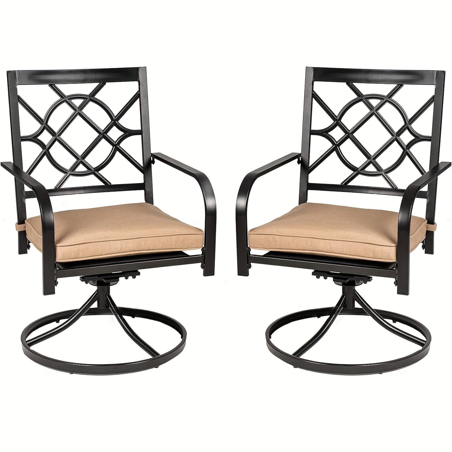 TEMU Outdoor Dining Set Of 2, Metal Frame Patio Chair Rocker With Brown Cushion For Garden, Bistro, Backyard, Balcony
