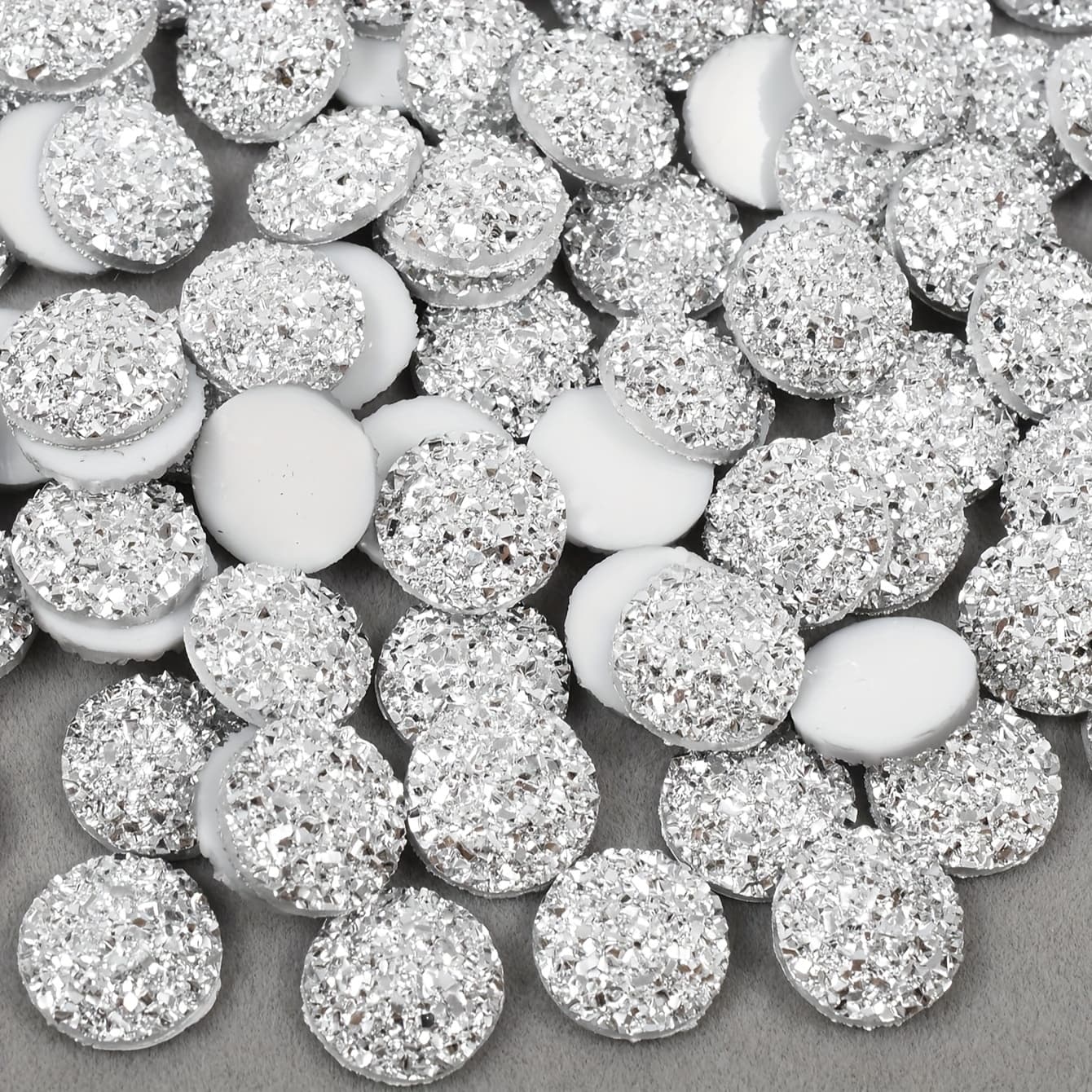 TEMU 100pcs/pack Natural Stone Beads, 12mm Size Flat-bottom Resin Beads, Round Resin Beads For Handmade And Clothing Additions