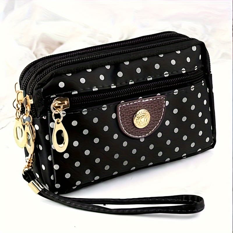 TEMU Four-zipper Nylon Clutch Short Wallet For Women, Coin Purse With Key Holder, Wristlet For Large Screen Phones, Versatile Sports Bag