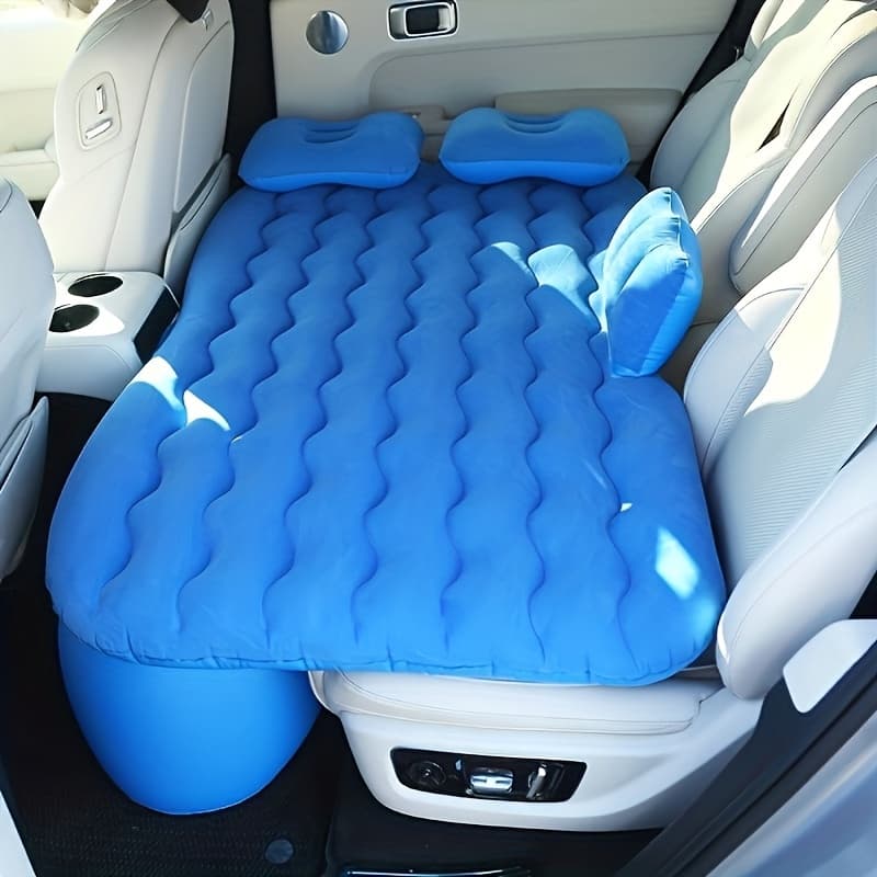TEMU Portable Pvc Flocking Blue Inflatable Car Bed - Rectangular Air Cushion For Suv Travel And Camping With Storage Bag And Repair Kit