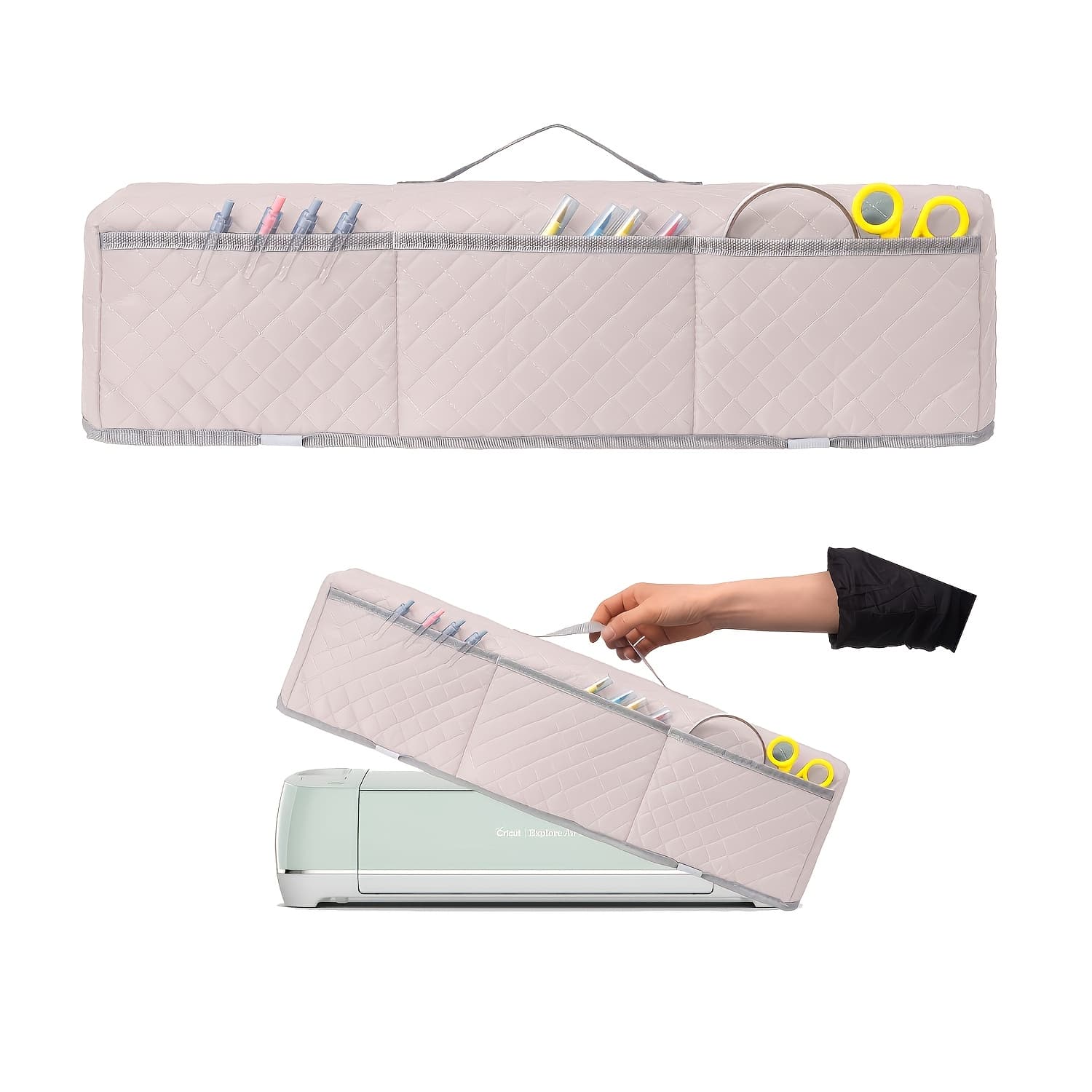 TEMU Universal Dust Cover With Pockets For Scrapbooking Die-cut Machines, Compatible With Maker 3/maker/ Air 2, Crafting Tool Storage With Handle And Front Pockets