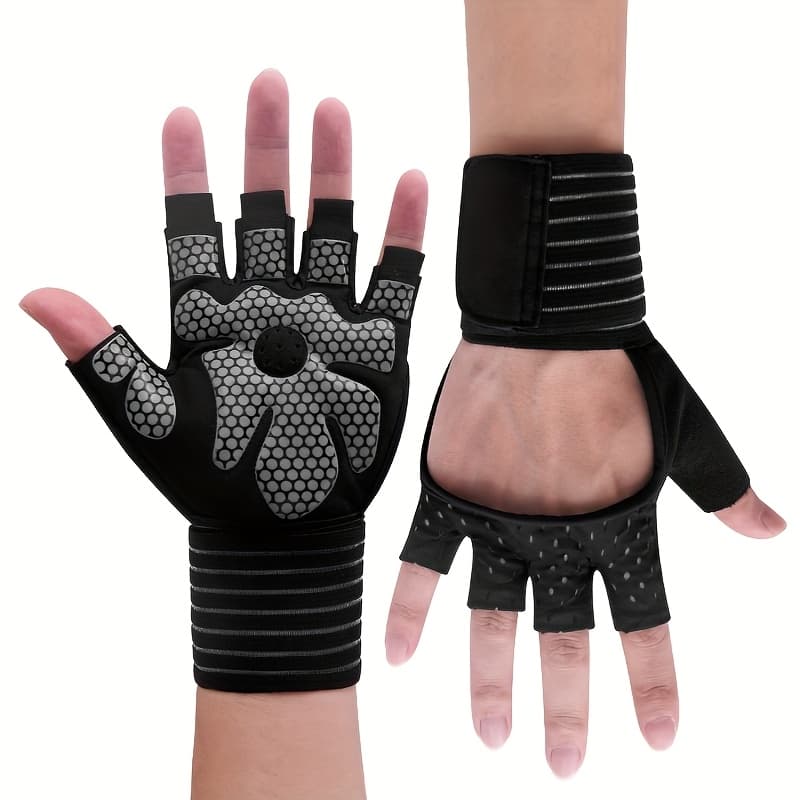 TEMU Men's Breathable Fingerless Sports Gloves, Half-finger Gloves With For Hanging, Fitness, Black
