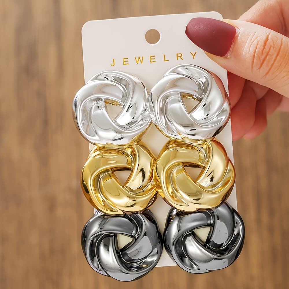 TEMU 6pcs Set Of Stylish Irregular Round Colorful Ccb Resin Button Earrings - Perfect Gift For Women, Daily Wear