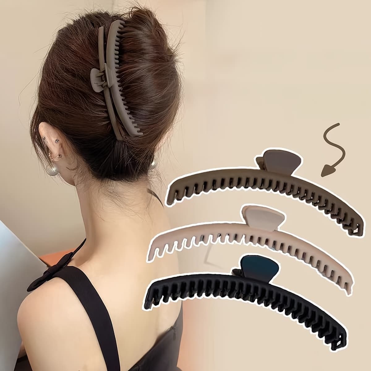 TEMU 3pcs Autumn/winter Minimalist Matte Brown Series Fine-tooth Hair Claw Clips, Elegant And Versatile Hair Accessories Suitable For All Hair Types, Ideal For Daily And Casual Wear