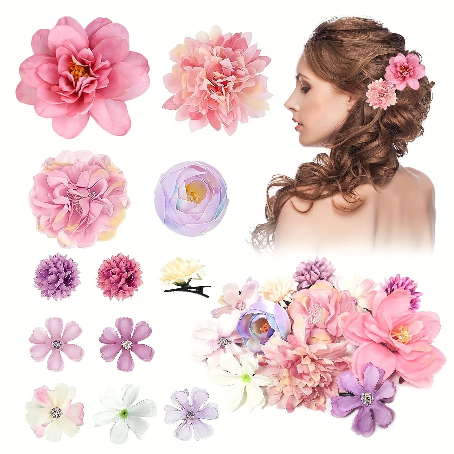 TEMU 12pcs Rose Hair Clips, Bridal Wedding Corsage And Headpiece, Beach Party Hair Clip Accessories