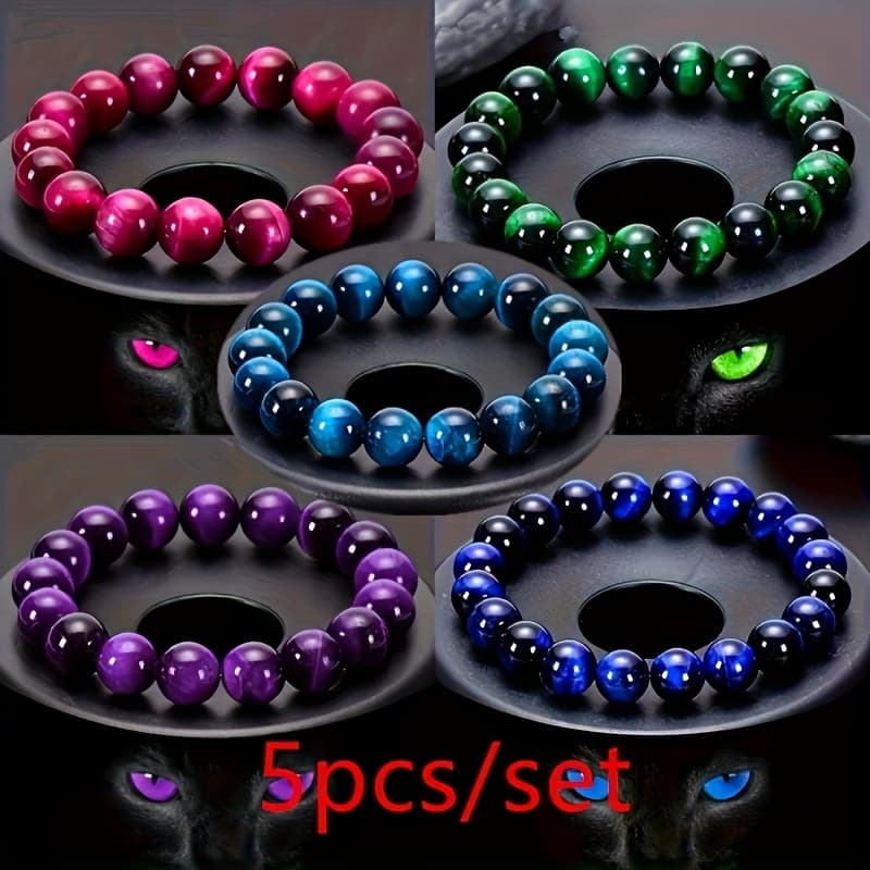 TEMU 5pcs Purple, Blue, Green, Teal, And Burgundy Eye Bead S, Unisex Daily Wear - Suitable For Daily Wear, Attracting Wealth And Fortune, Festive Gift, Attracting Wealth And Good Luck, Gift For