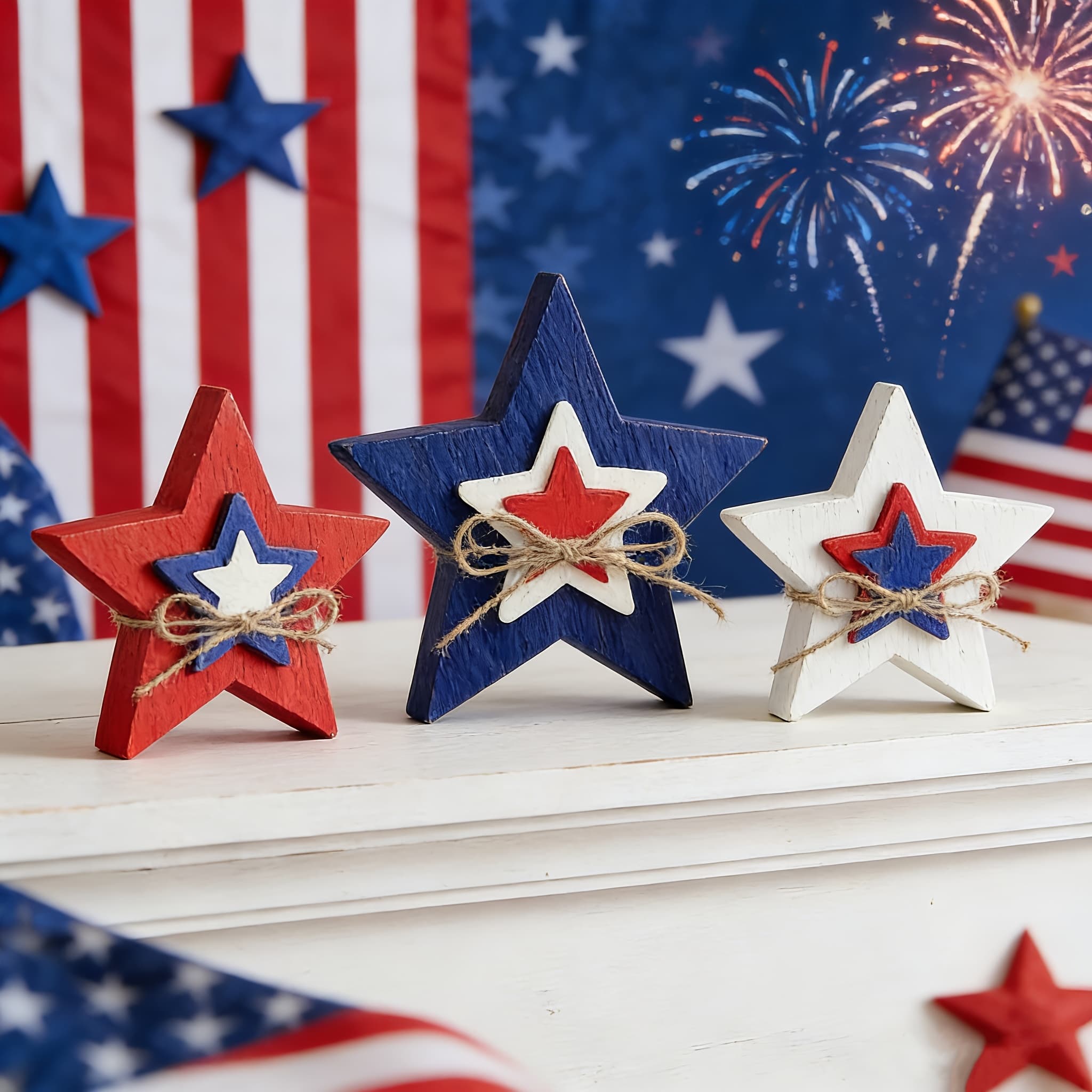 TEMU 3pcs, July 4th Day, Us 250th Anniversary Tiered Decoration Ornament, Patriotic Decoration For Day And Memorial Day, Red White And Blue Wooden Sign, Country Farmhouse Table Decoration