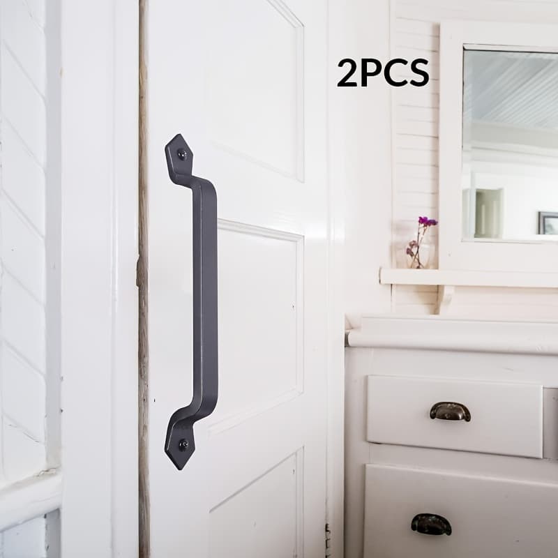 TEMU 2pcs Set Of Heavy-duty Metal Sliding Barn Door Handles | Barn Door Hardware | 11 Inch Farmhouse Black Door Handle With Long Lever, Durable Metal Structure