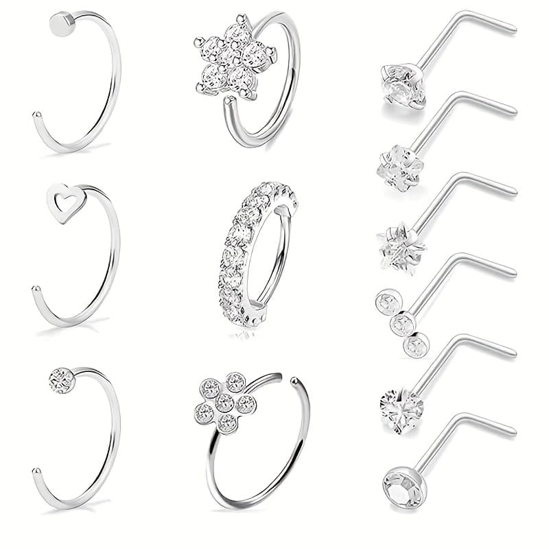 TEMU Hoop Nose Rings Set Stud Earrings Ear Nose Piercing Kit Cartilage Tragus Helix Bar Daith Earring For Women Body Jewelry Comfortable For Daily And Party Wear