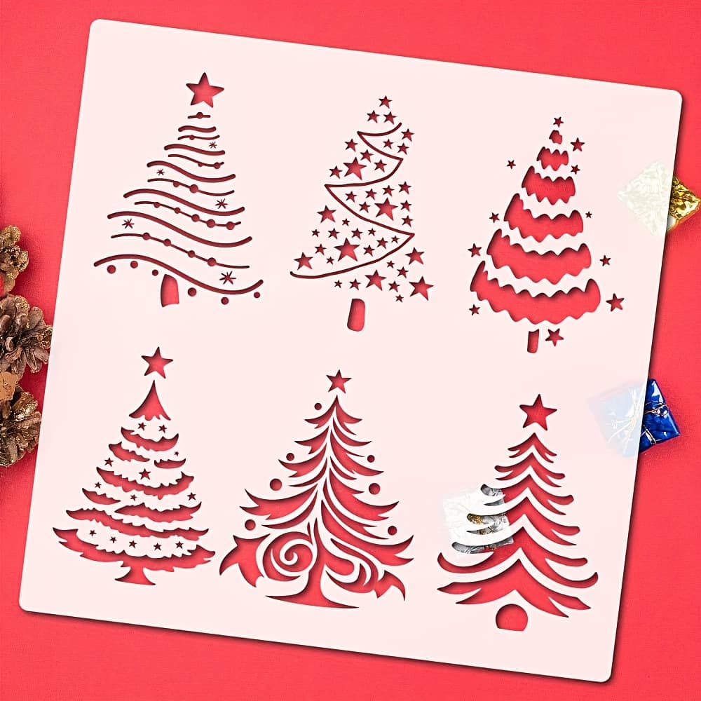 TEMU Reusable Christmas Tree Stencil Set - 6 With Star Pattern For Diy Crafts, Wood Signs, Home & Wall Decor