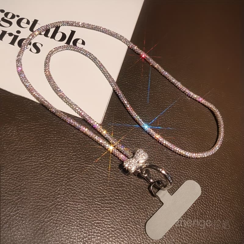 TEMU Bow Full Diamond Mobile Phone Lanyard, Multi-functional And Durable Neck Strap, Easy And Fashionable Mobile Phone Lanyard, Short Wrist Rope, Long Neck Rope, New Style