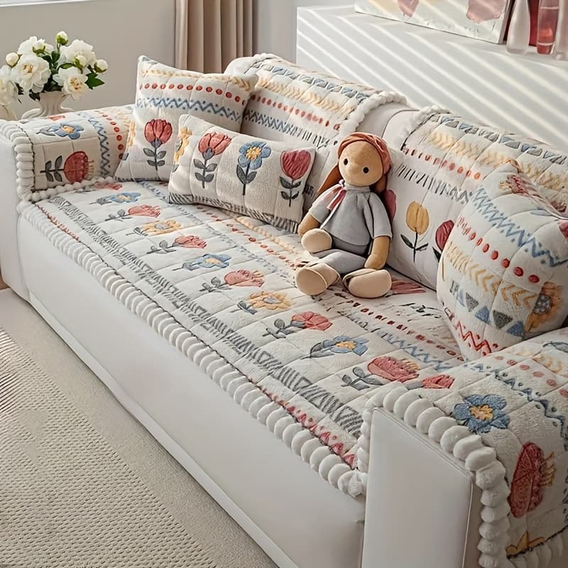 TEMU 1 Piece Of Milk Velvet Bohemian Sofa Cover Cozy, Warm, And Fashionable, Featuring A Beautiful For An . Machine Washable And Easy To , Suitable For 2 To Four-seater Sofas