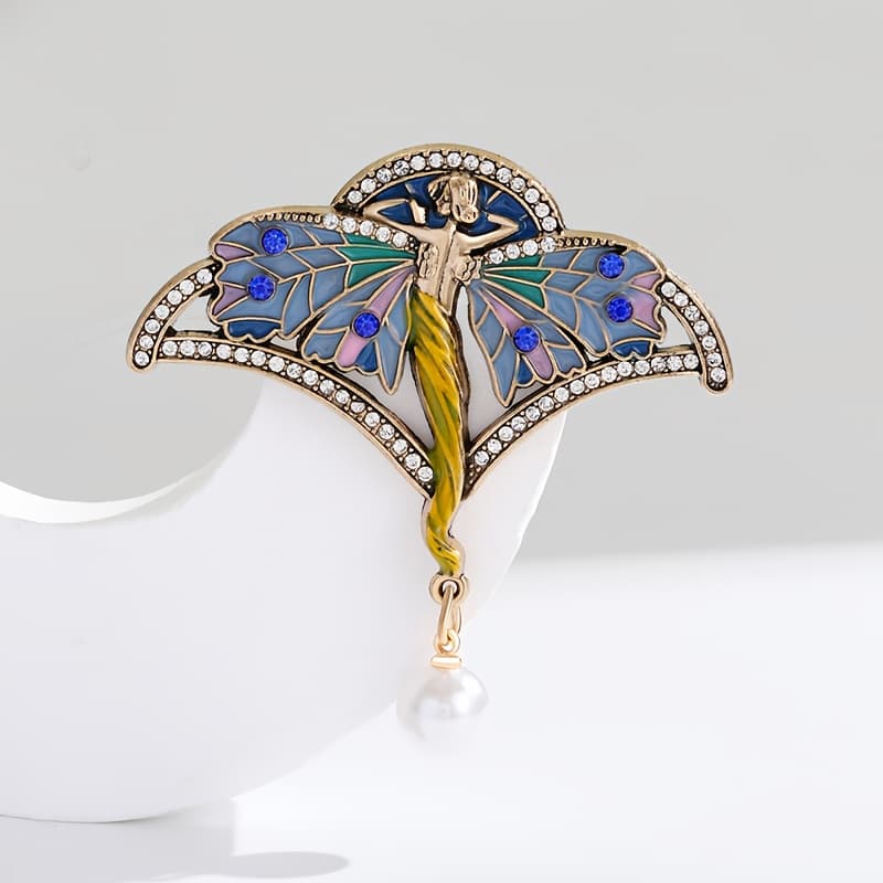 TEMU Fairy Brooch With Rhinestones, -shaped Wings, Pendant, And Pin Design - Elegant Accessory For Coats And Suits