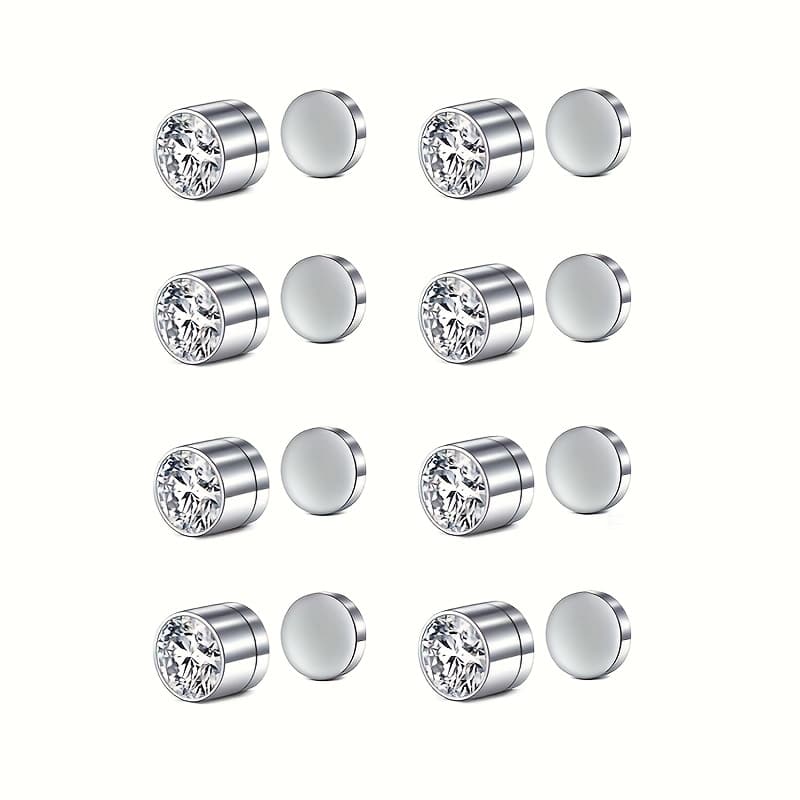 TEMU 8pcs Set Of Magnetic Fake Nose Studs, Punk Style Fake Ear Studs Stainless Steel, Fashionable Women's Nose Non Piercing, Jewelry Set Of Multiple Pieces